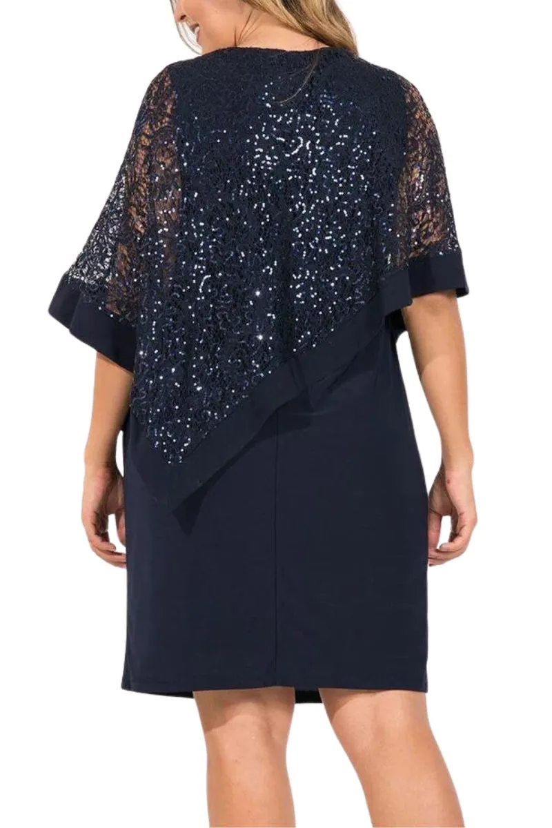 R&M Richards Boat Neck Lace Poncho Top Bodycon ITY Dress