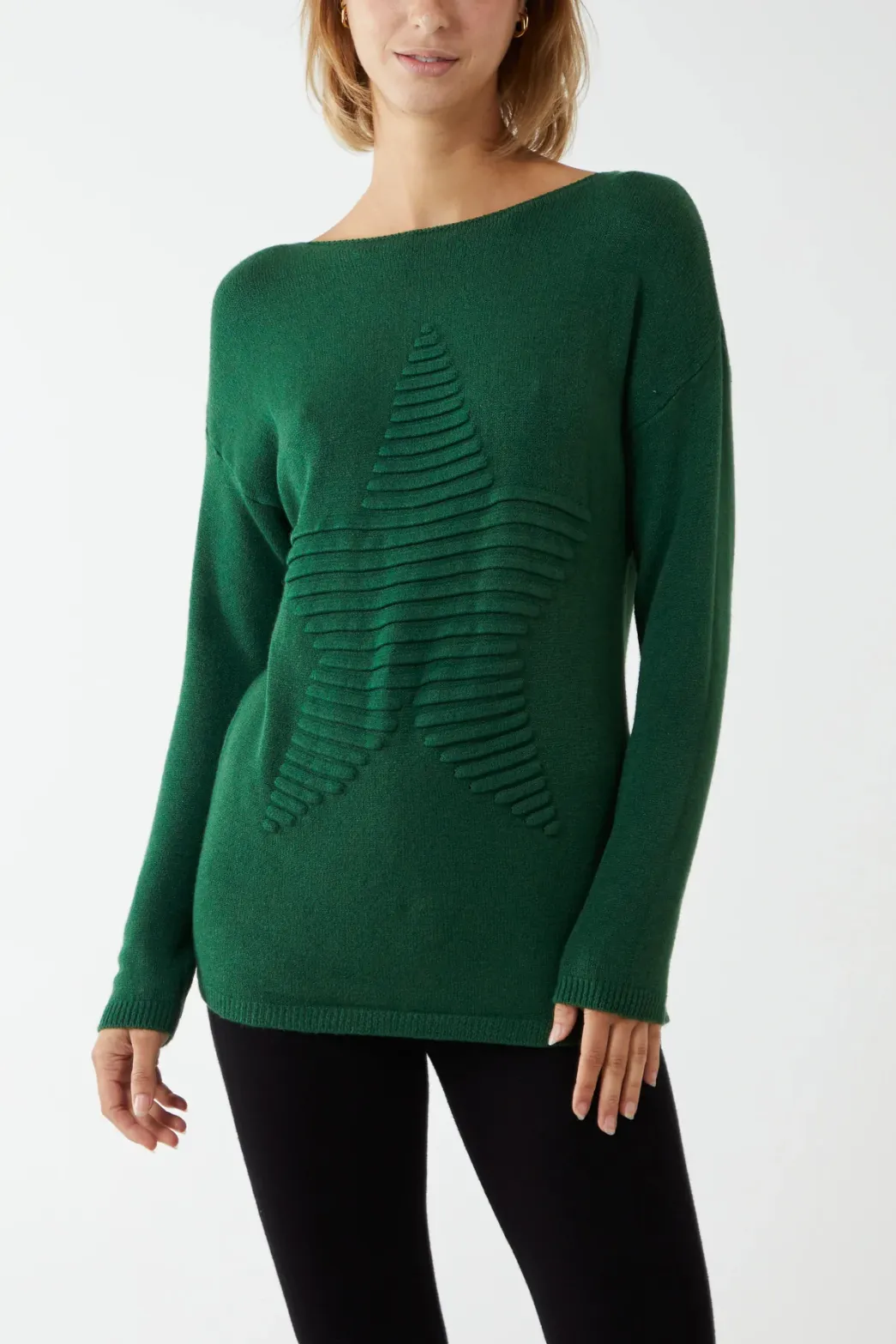 Ribbed Star Jumper - Bottle Green