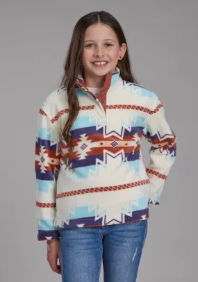 Roper Kids Girls Large Aztec Print Cream/Blue 100% Polyester Fleece Jacket