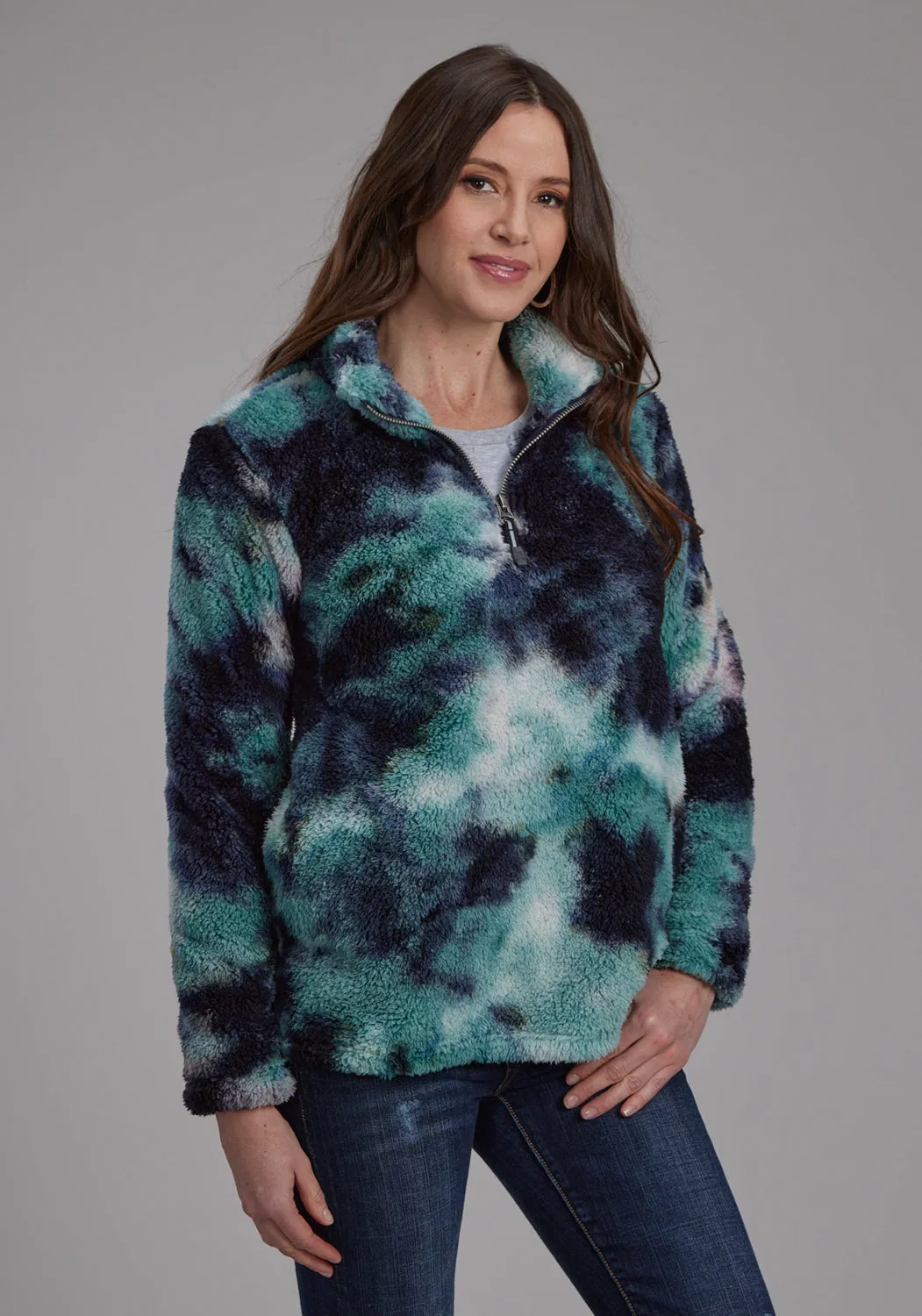 Roper Womens Tie Dye Polar Blue 100% Polyester Fleece Jacket