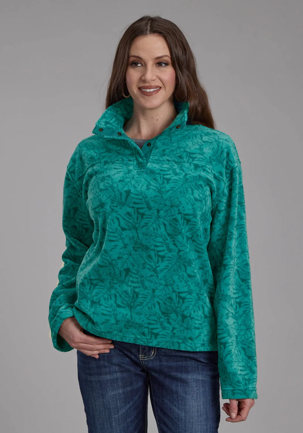 Roper Womens Tropical Print Jade 100% Polyester Fleece Jacket