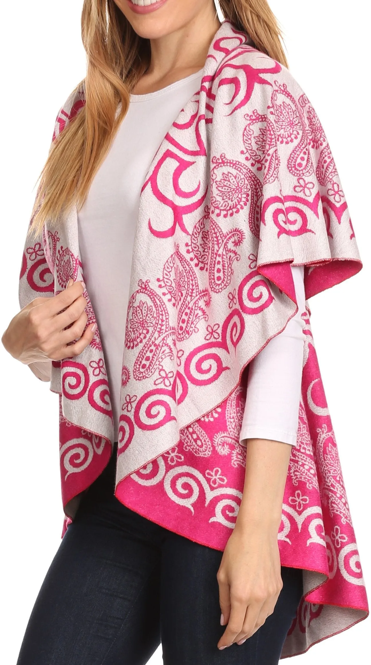 Sakkas Balie Reversable Printed Mid Weight Warm Poncho Throw Shawl / Cardigan