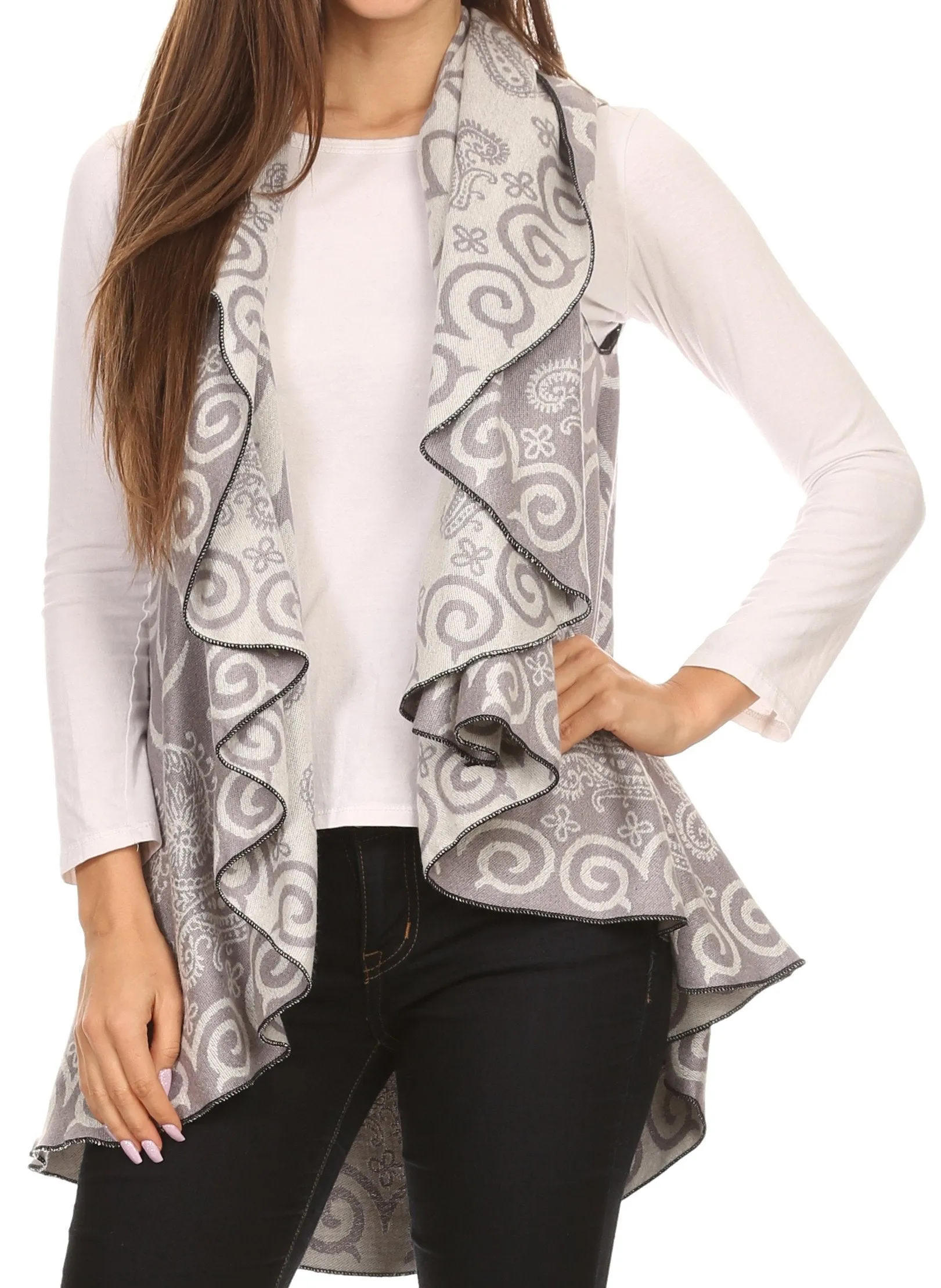 Sakkas Balie Reversable Printed Mid Weight Warm Poncho Throw Shawl / Cardigan