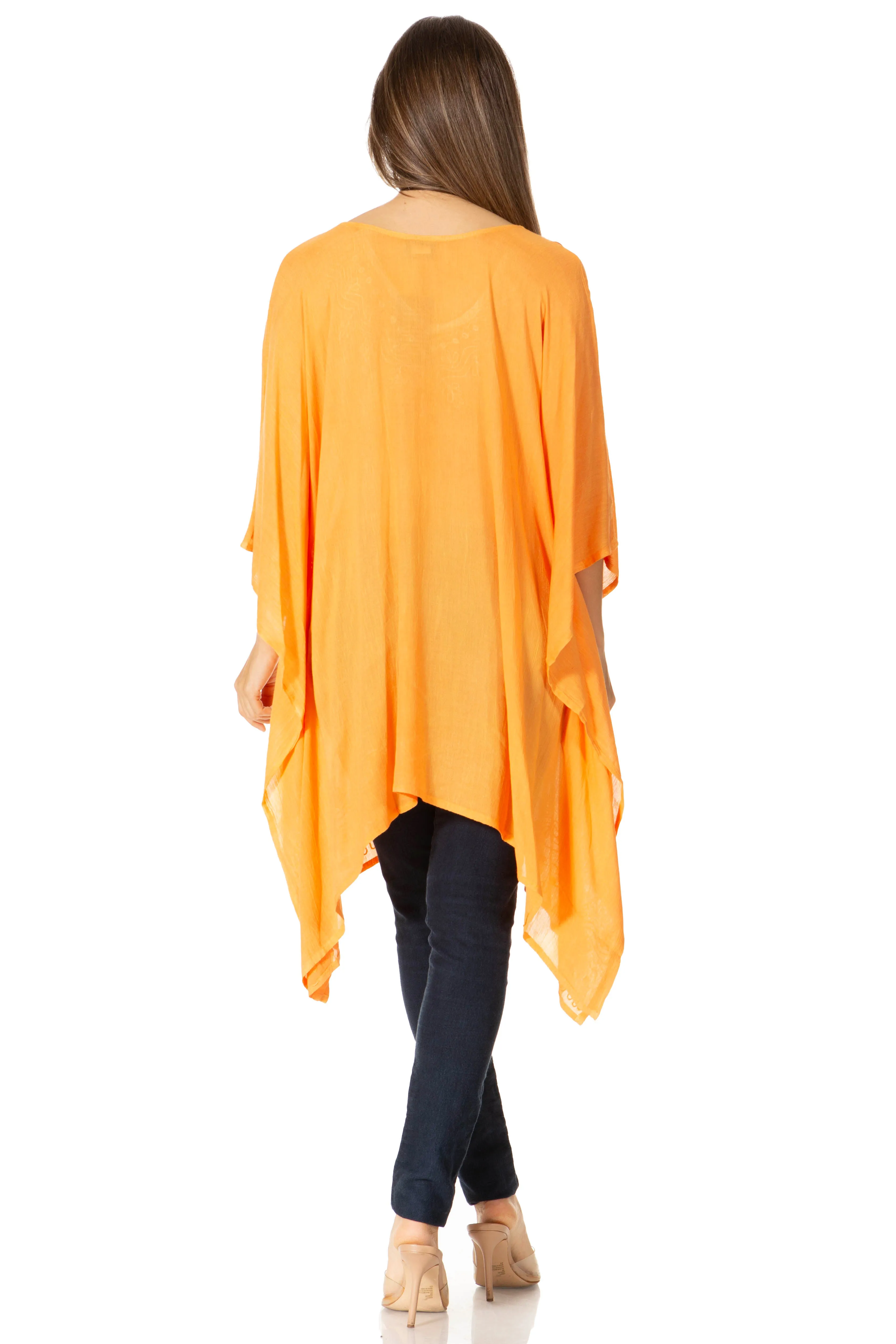 Sakkas Wren Lightweight Circle Poncho Top Blouse With Detailed Embroidery