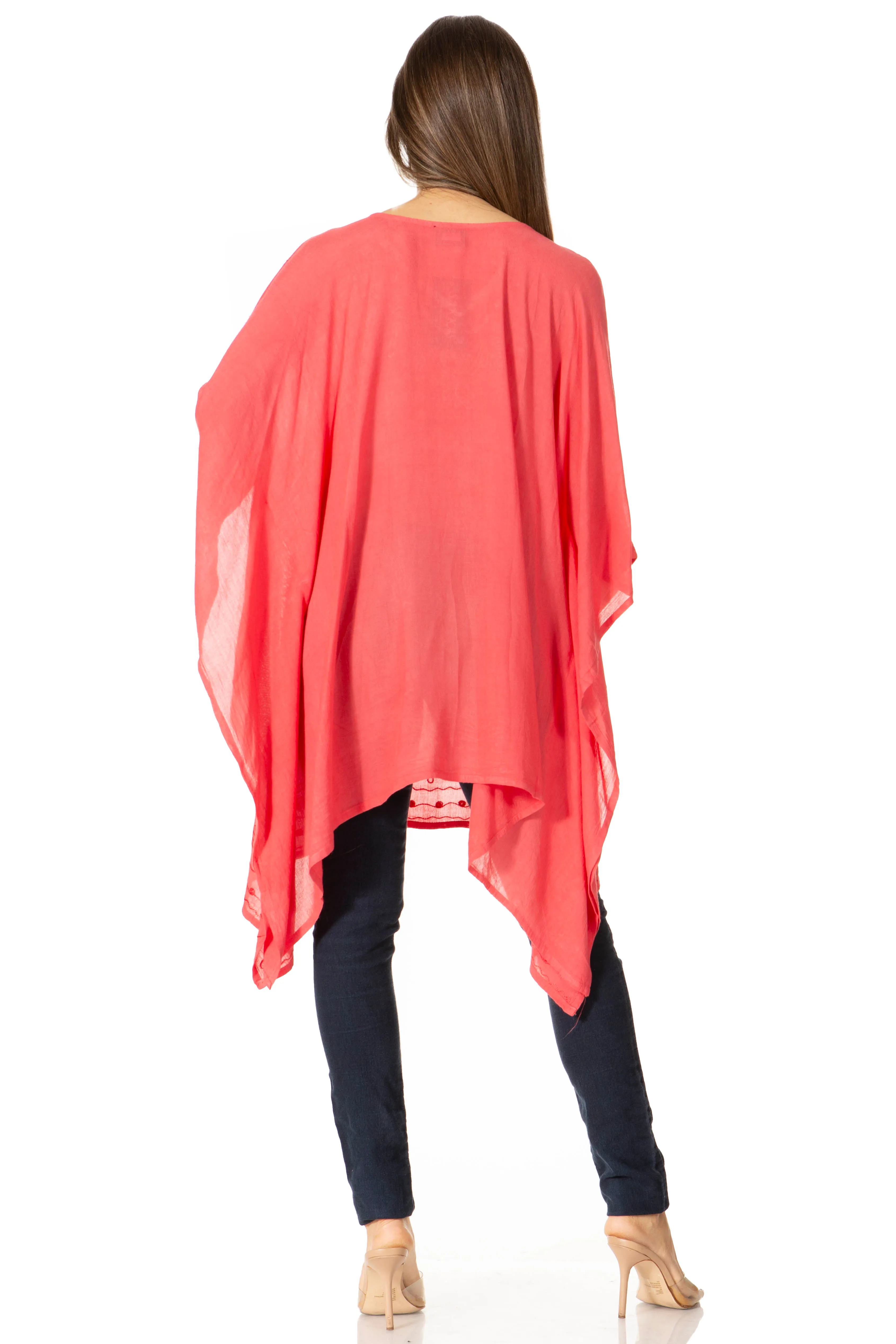 Sakkas Wren Lightweight Circle Poncho Top Blouse With Detailed Embroidery