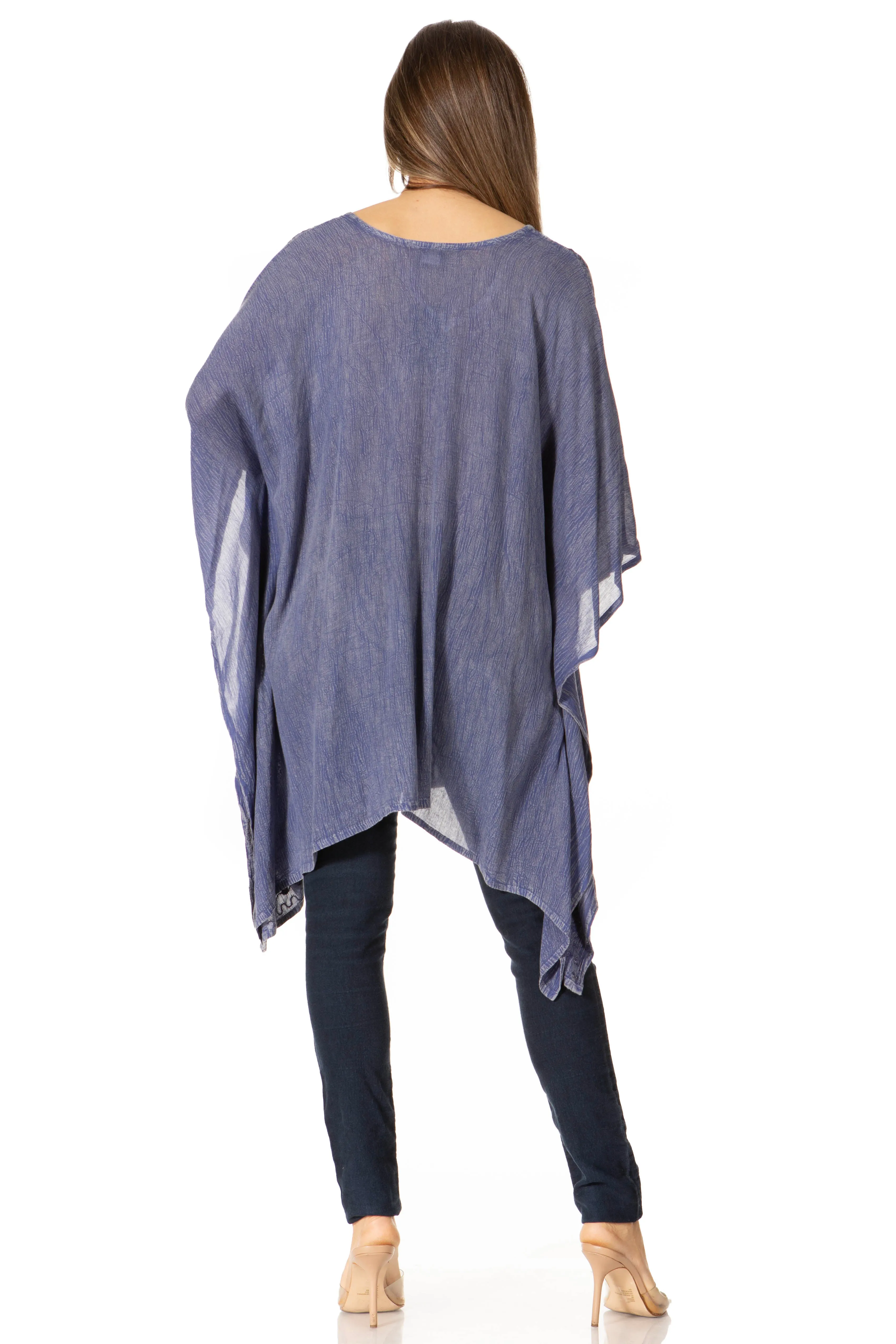 Sakkas Wren Lightweight Circle Poncho Top Blouse With Detailed Embroidery