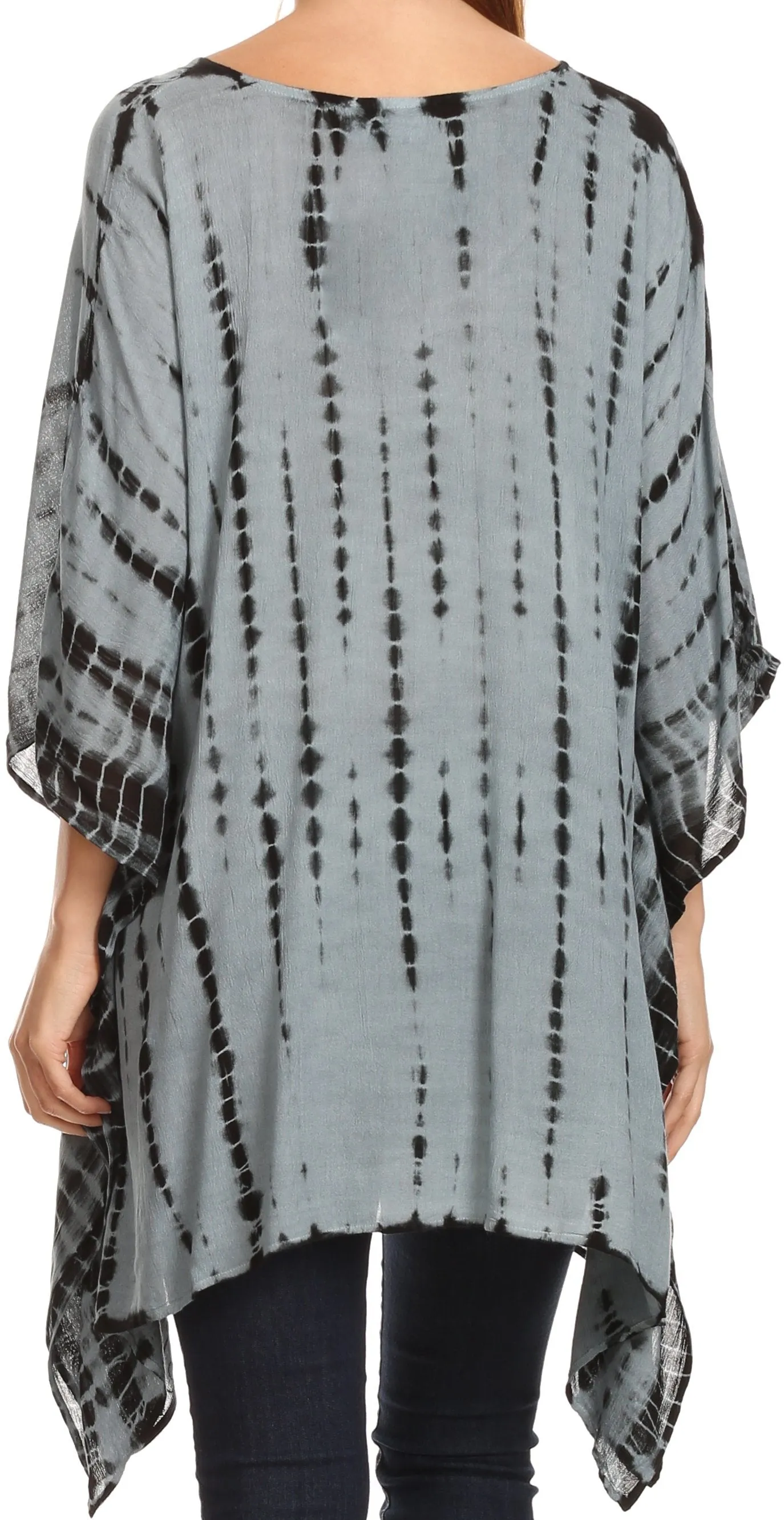 Sakkas Wren Lightweight Circle Poncho Top Blouse With Detailed Embroidery