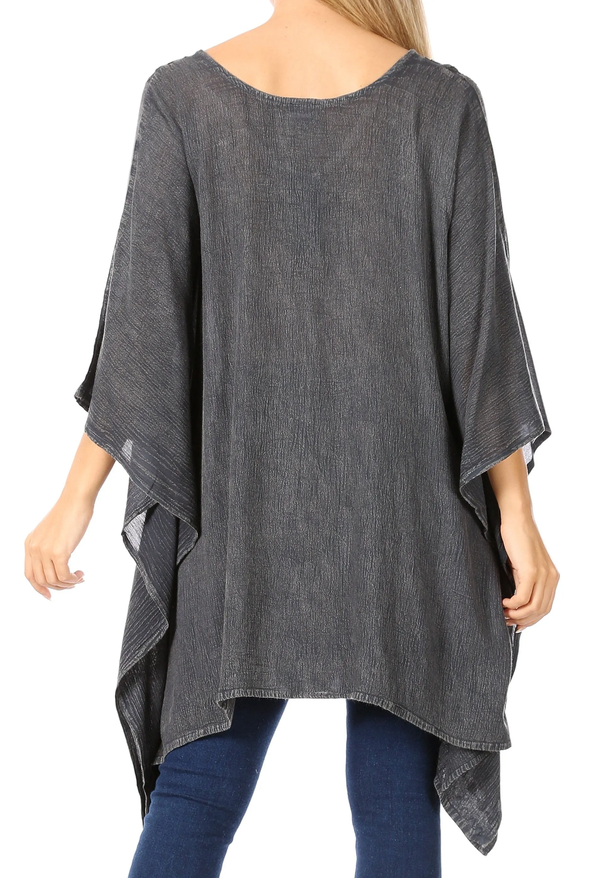 Sakkas Wren Lightweight Circle Poncho Top Blouse With Detailed Embroidery