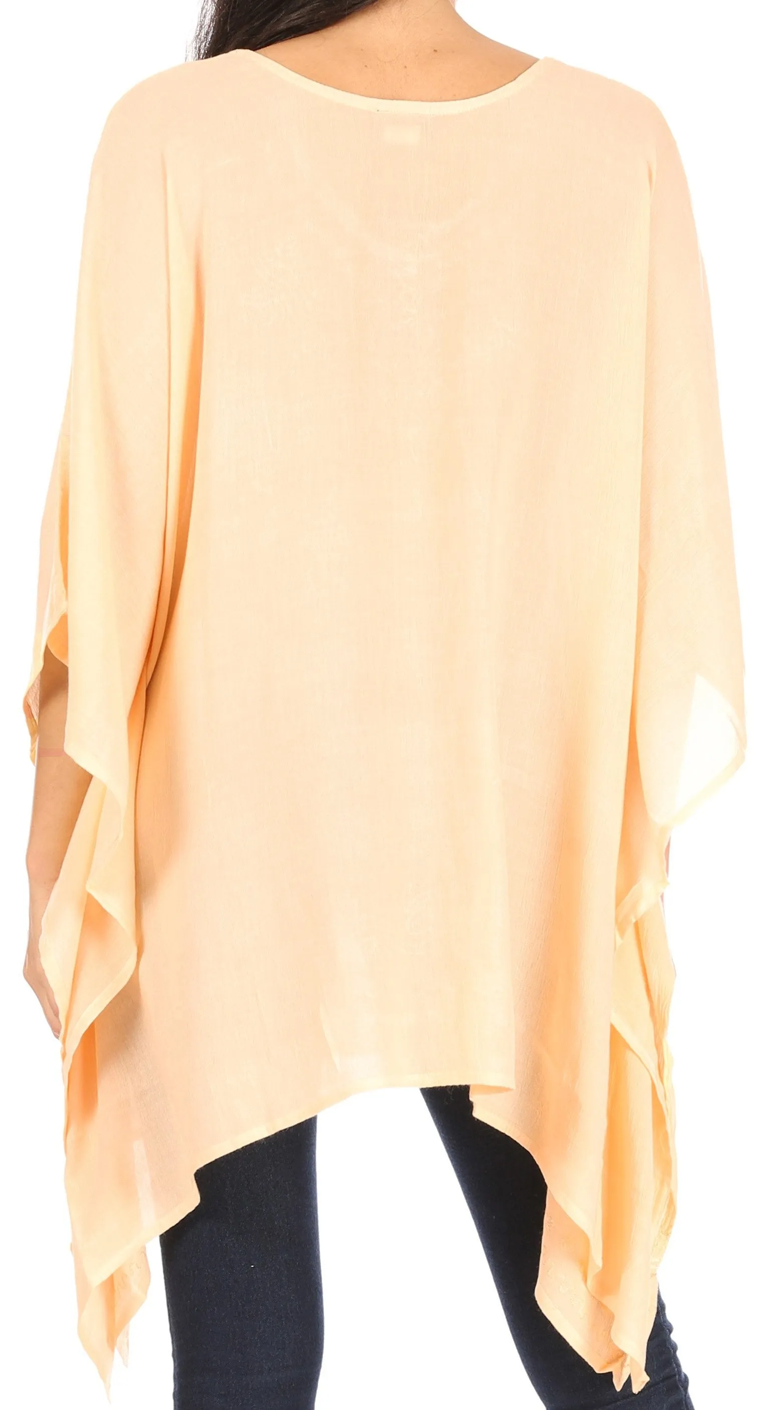 Sakkas Wren Lightweight Circle Poncho Top Blouse With Detailed Embroidery