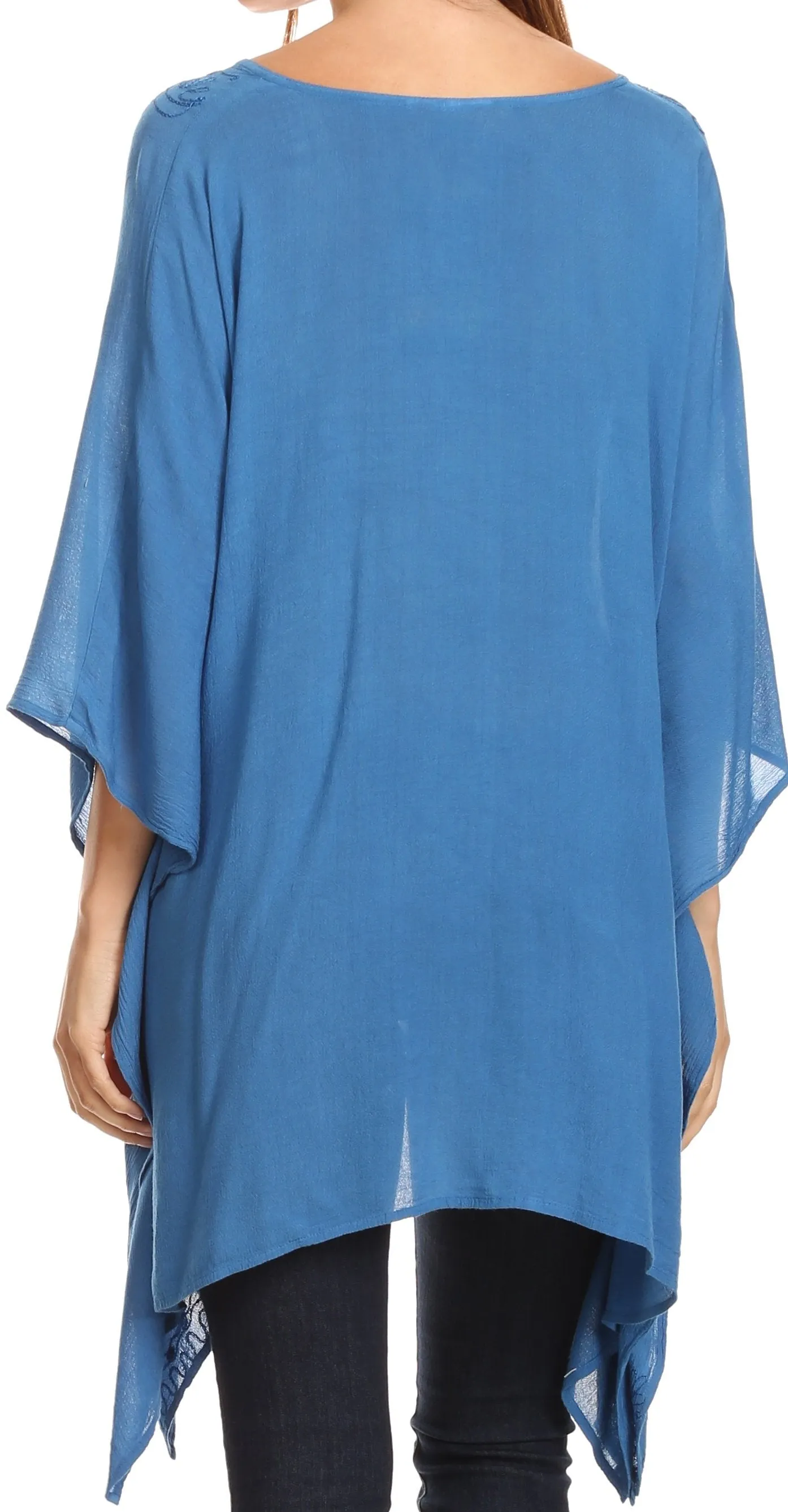 Sakkas Wren Lightweight Circle Poncho Top Blouse With Detailed Embroidery