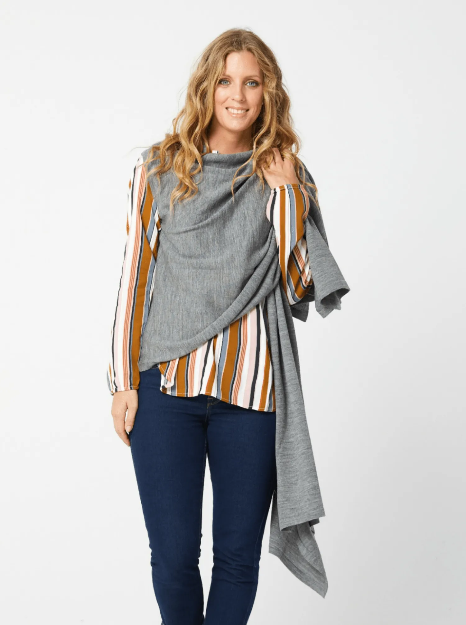 SANCHA Long Poncho Vest - Grey