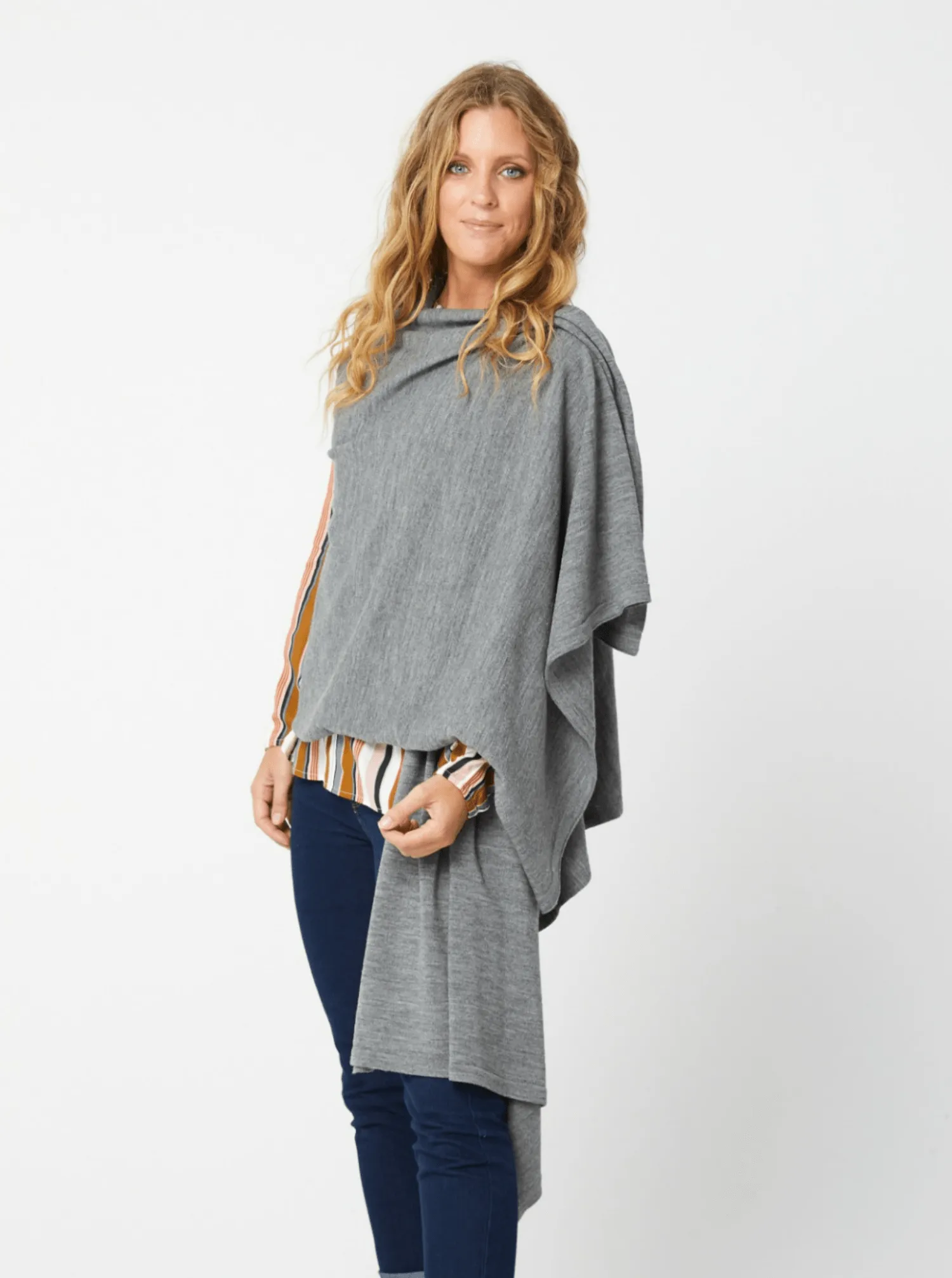 SANCHA Long Poncho Vest - Grey