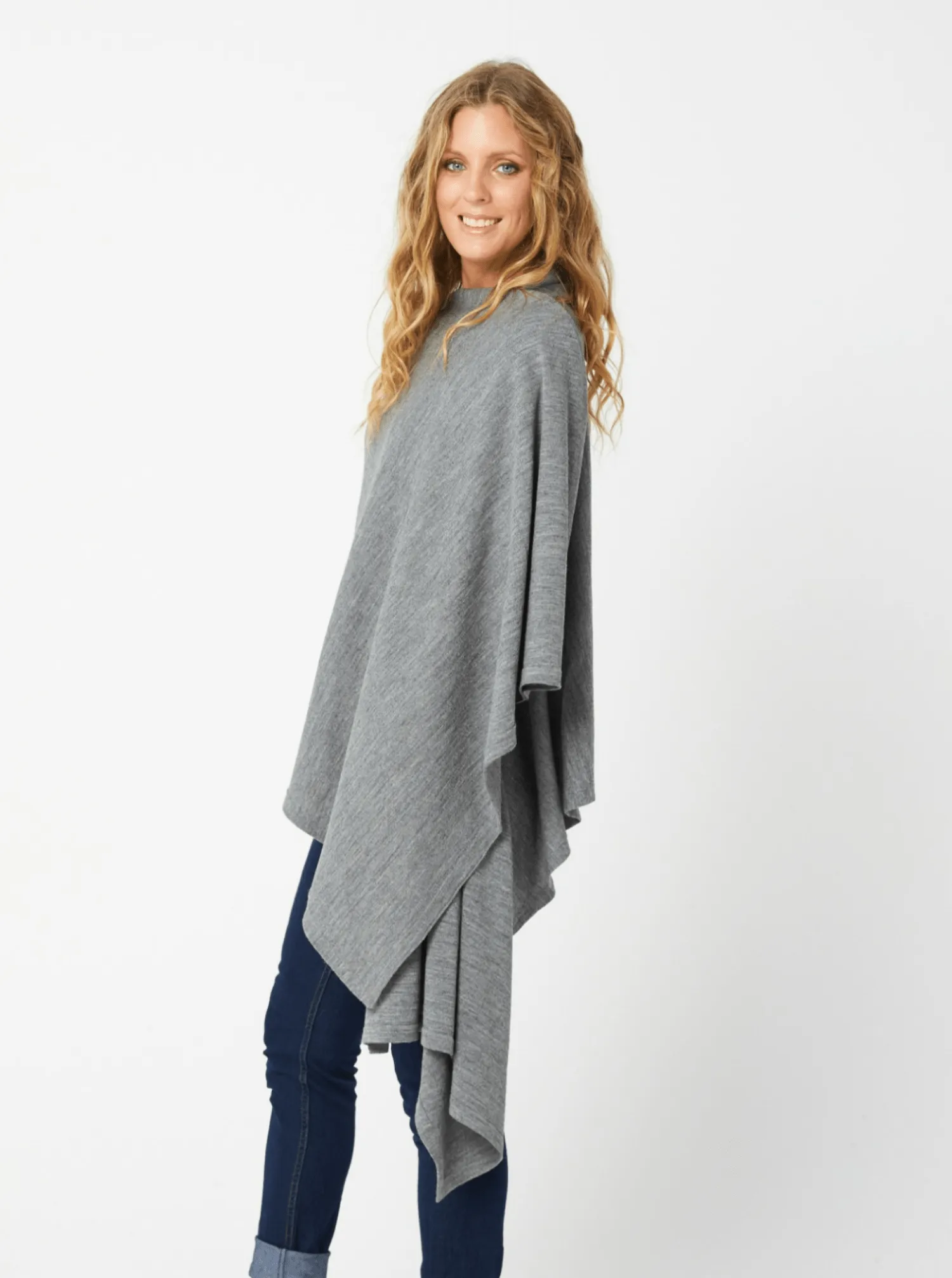 SANCHA Long Poncho Vest - Grey