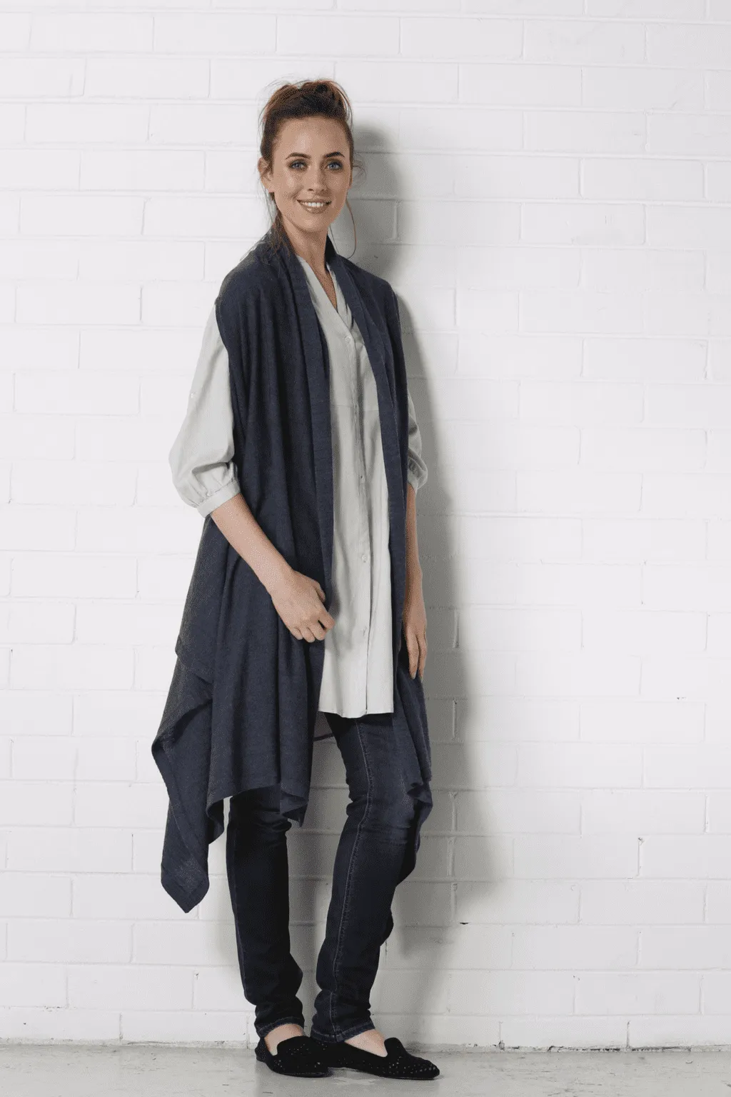 SANCHA Long Poncho Vest - Navy