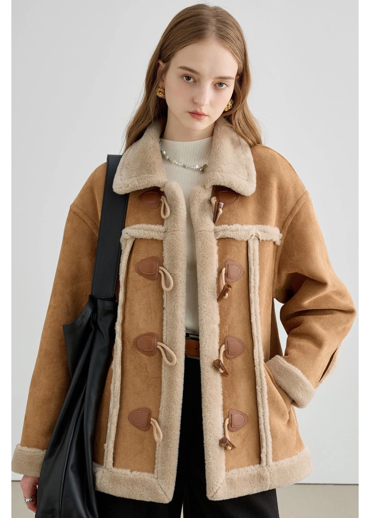 Shearling Trim Toggle Coat