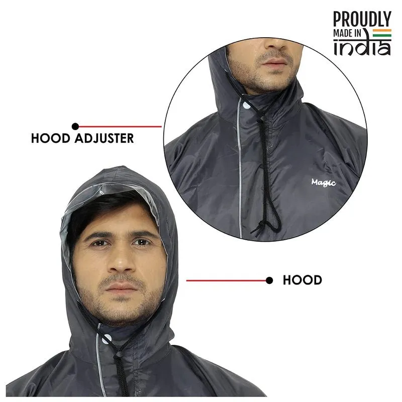 Single: Waterproof Reversible Men's Raincoat - Reflective, Adjustable Hood | XL | Magic Grey