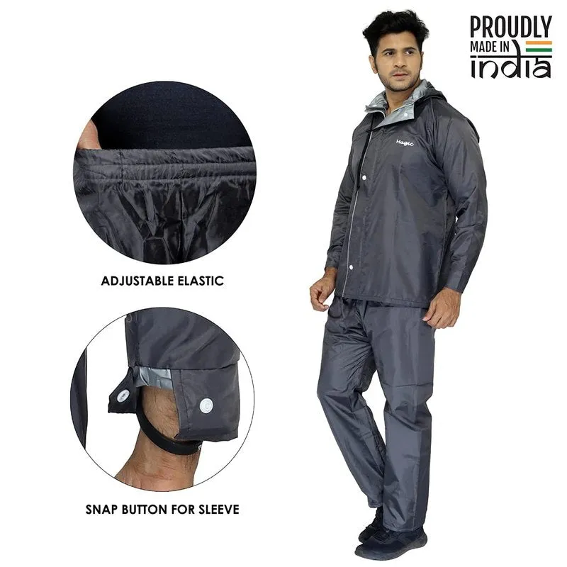 Single: Waterproof Reversible Men's Raincoat - Reflective, Adjustable Hood | XL | Magic Grey