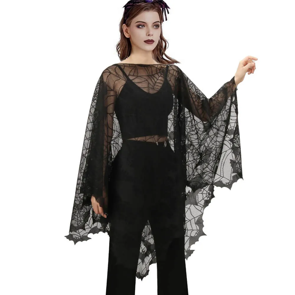 Spider Webs Bats Poncho Halloween Costume