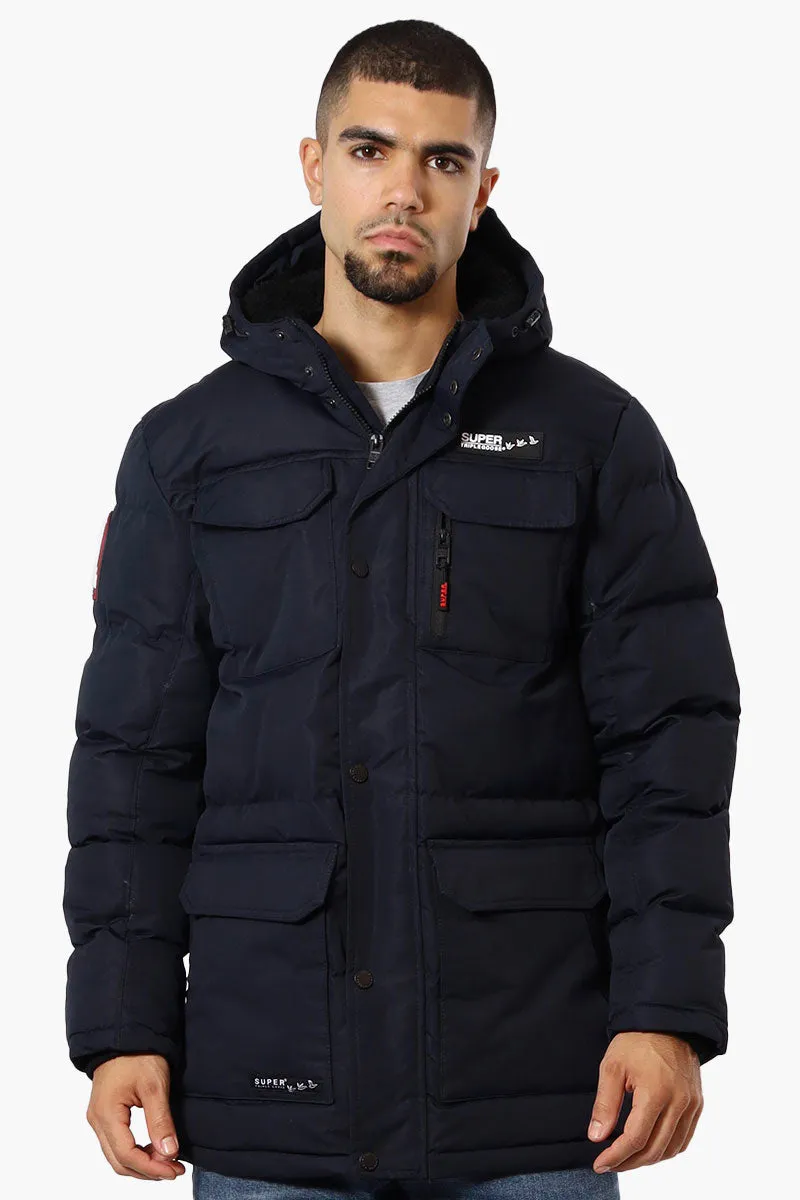 Super Triple Goose 4 Pocket Sherpa Lined Parka Jacket - Navy