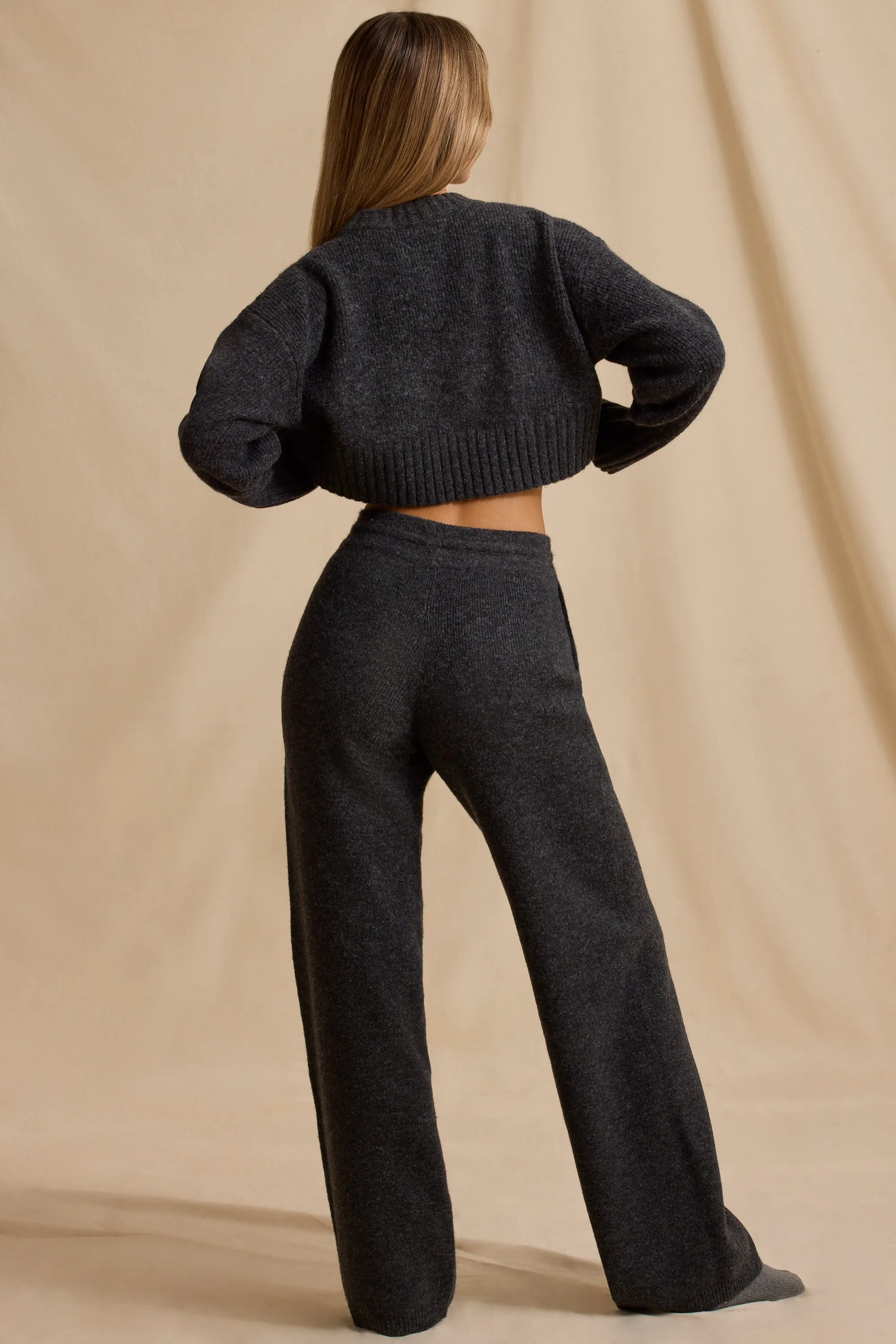 Tall Mid-Rise Wide-Leg Joggers in Charcoal Marl