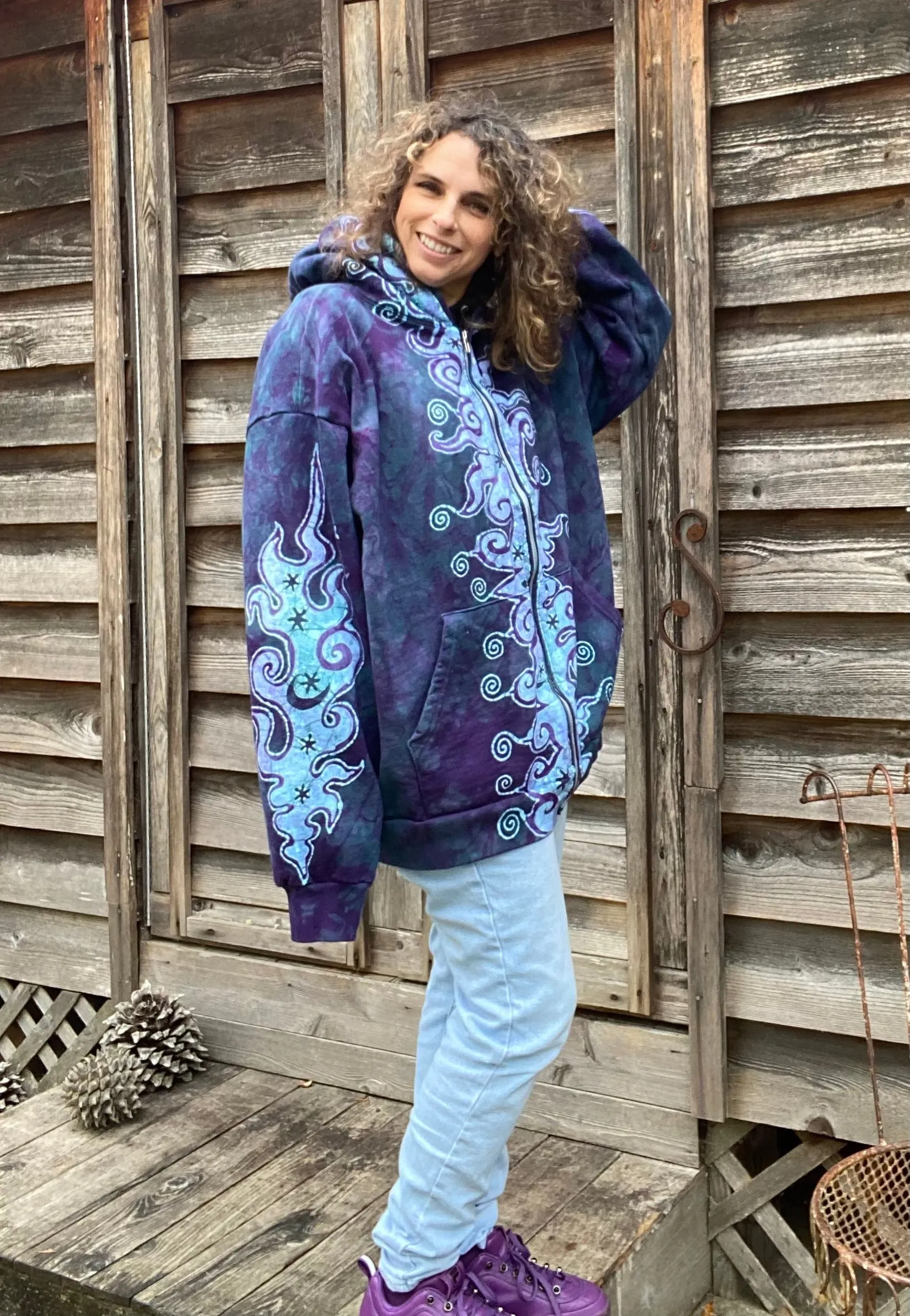 Teal and Purple Fancy Tuxedo Swirls Zipper Hoodie