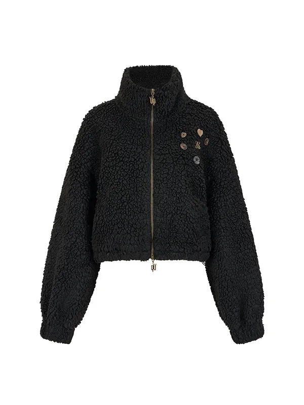 Teddy Fleece Button-Decorated Jacket