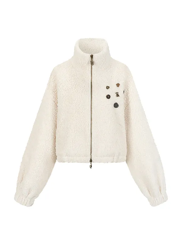 Teddy Fleece Button-Decorated Jacket