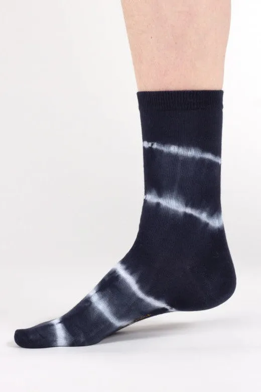 Thought Tie Dye Organic Cotton Crew Socks in Navy Cream