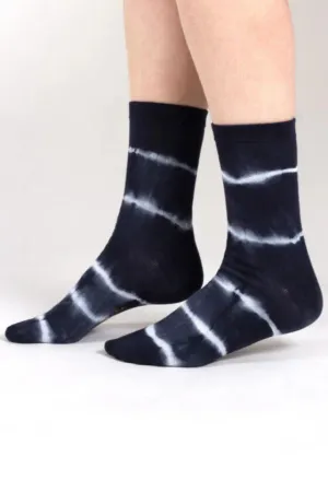 Thought Tie Dye Organic Cotton Crew Socks in Navy Cream