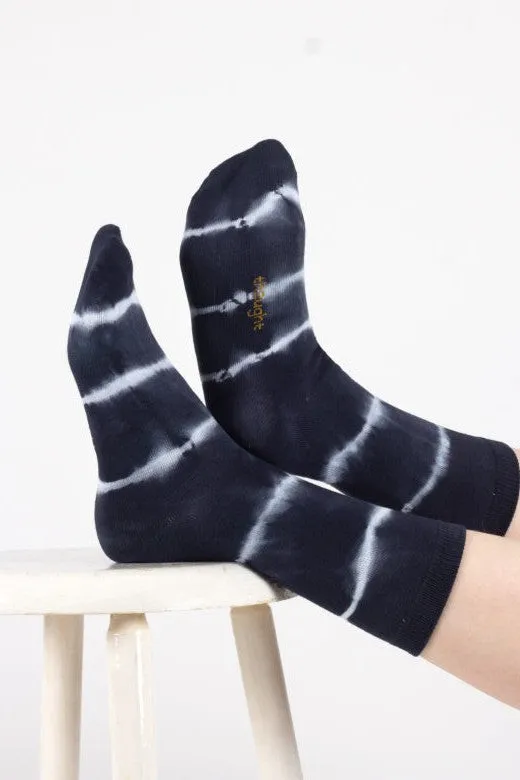 Thought Tie Dye Organic Cotton Crew Socks in Navy Cream