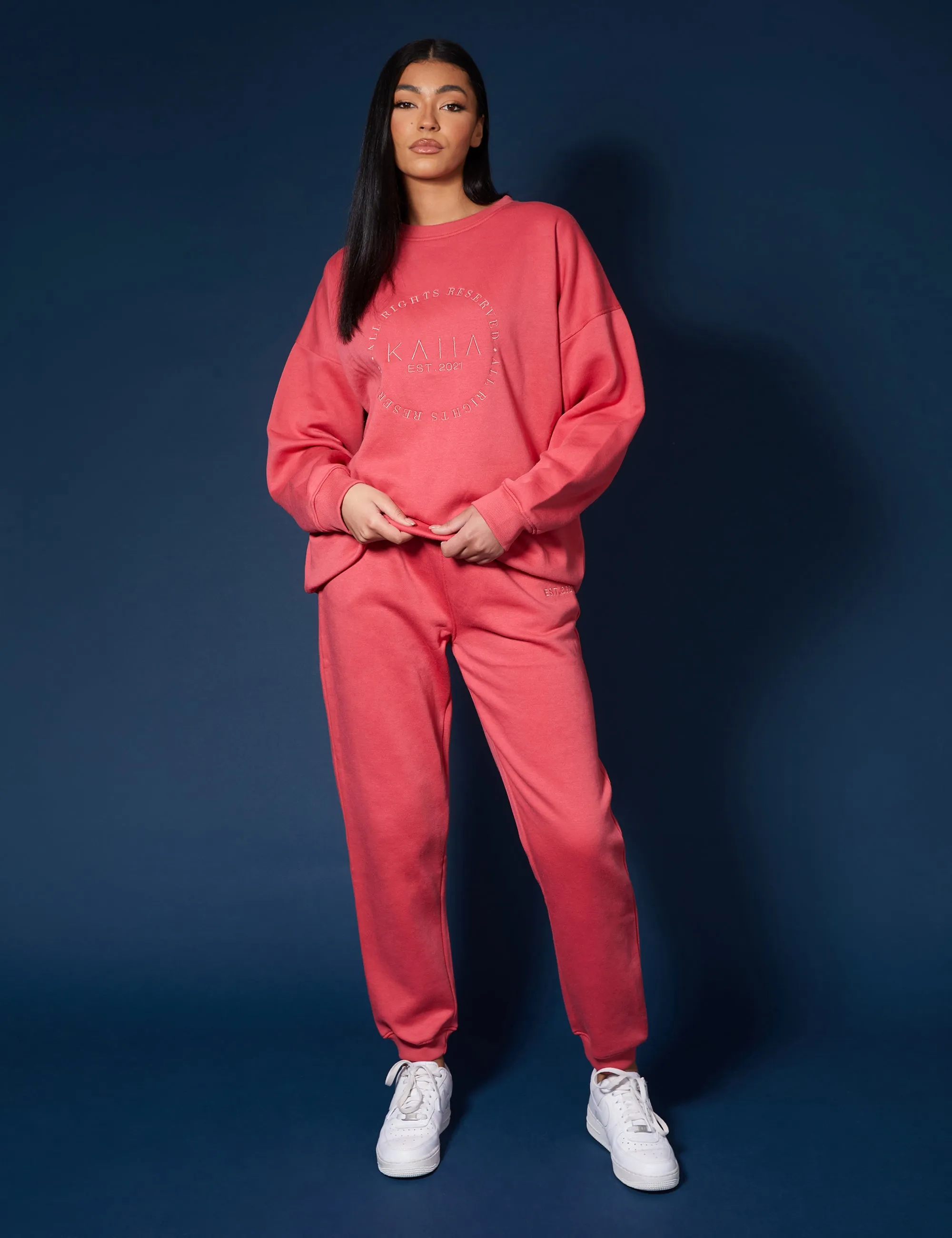 Tonal Embroidery Joggers Coral