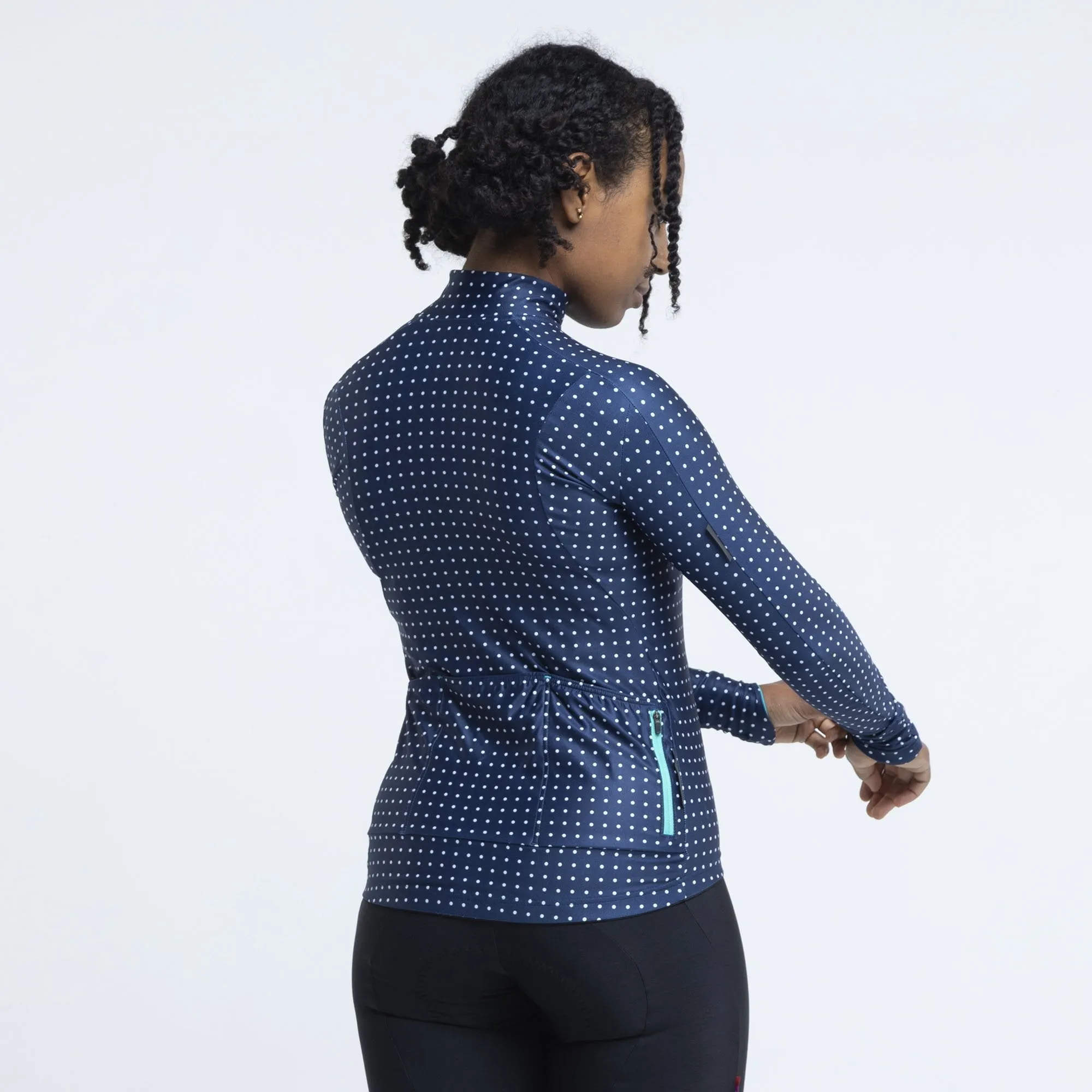 VELOCIO WOMENS JERSEY LONG SLEEVE GRID DOT NAVY