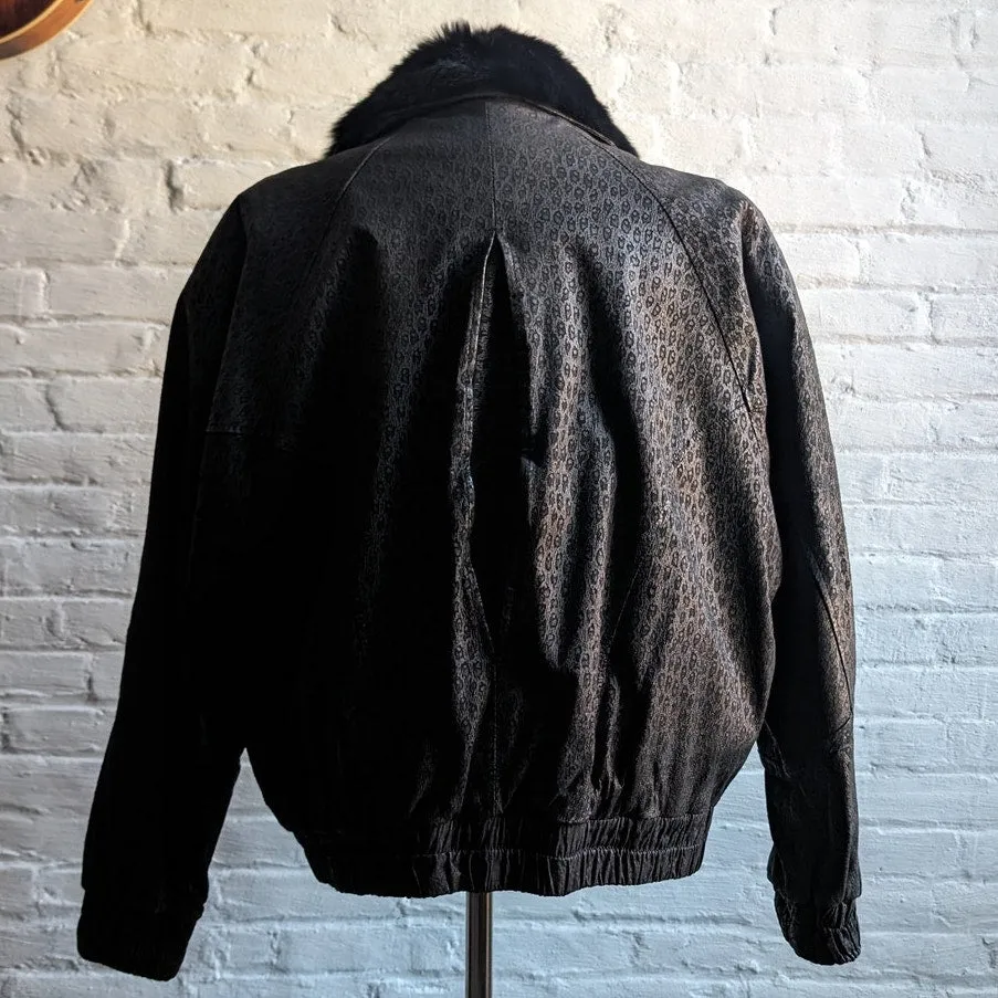 Vintage Black Leather Fur Bomber Jacket Minimalist Genuine Suede Moto Biker Coat