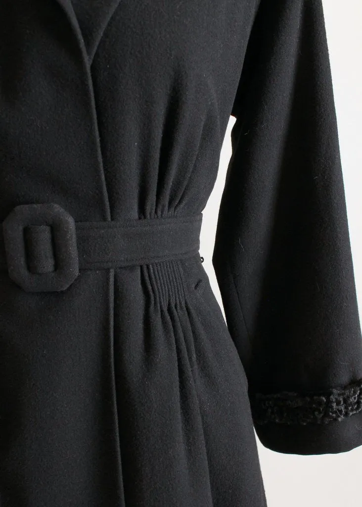 Vintage Early 1940s Black Wool Princess Coat