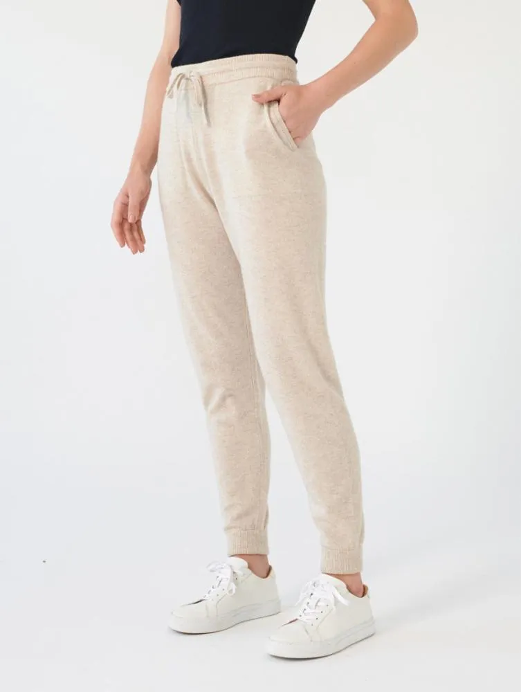 White   Warren - Cashmere Blend Rib Trim Jogger in Sand Heather