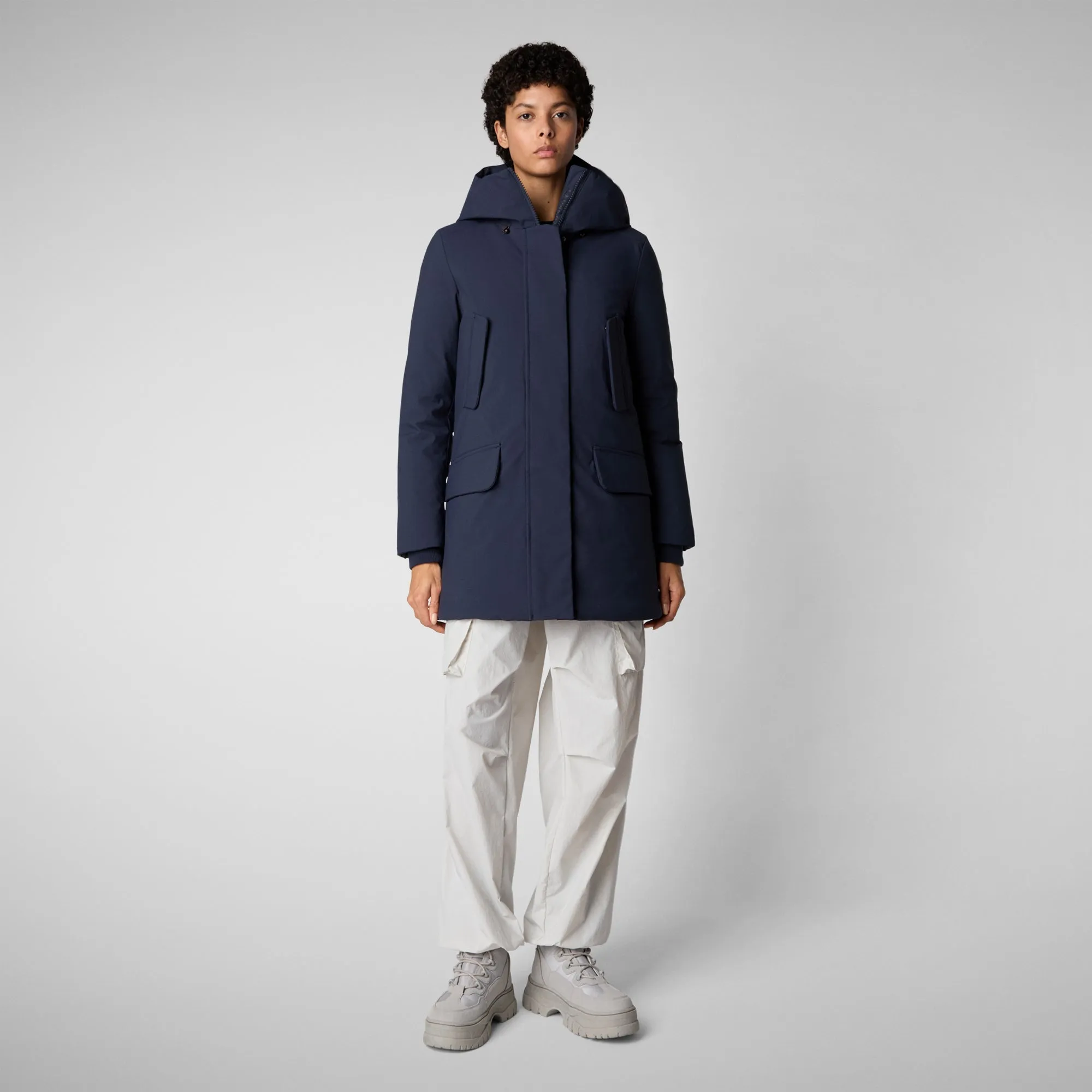 Woman's hooded parka Soleil in navy blue