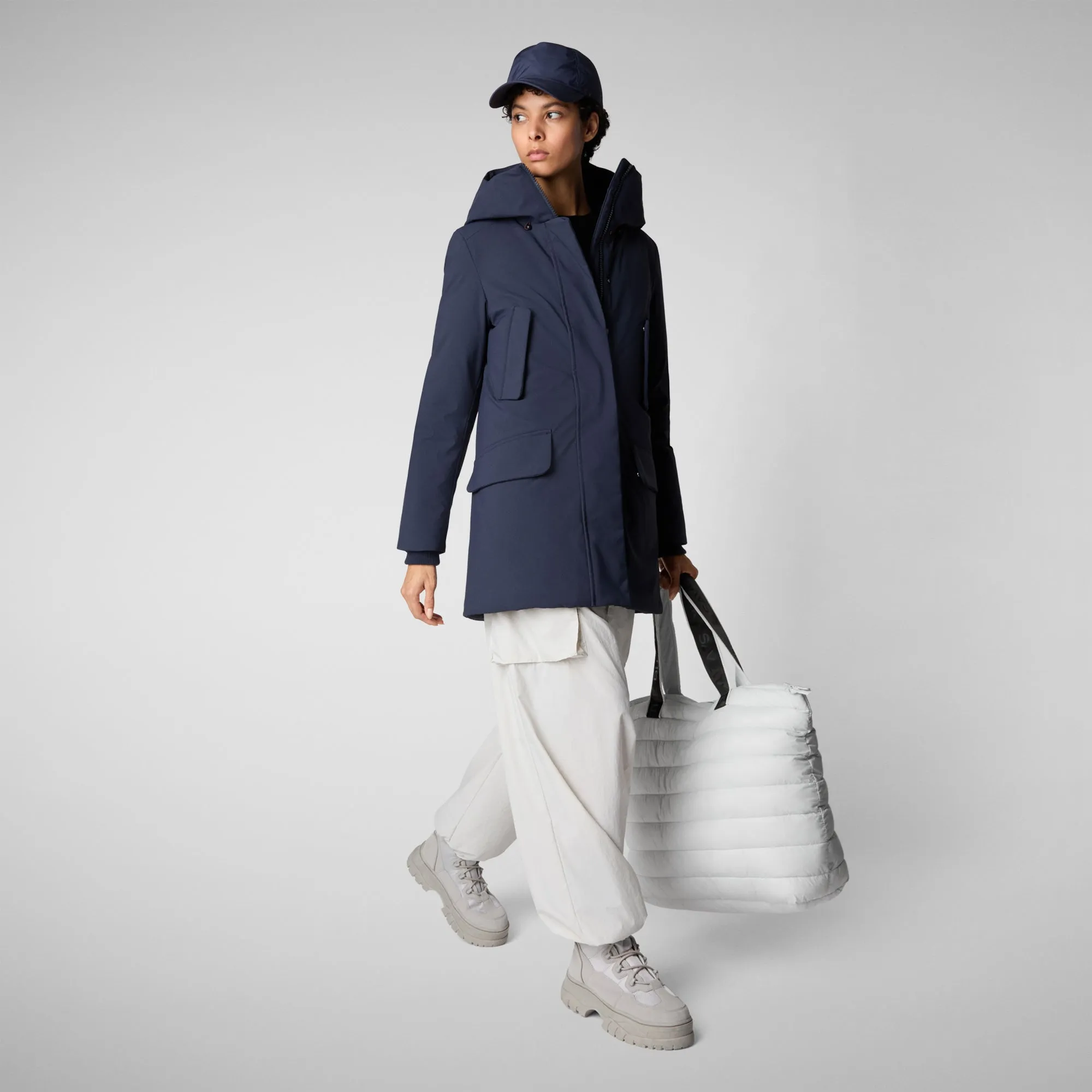 Woman's hooded parka Soleil in navy blue