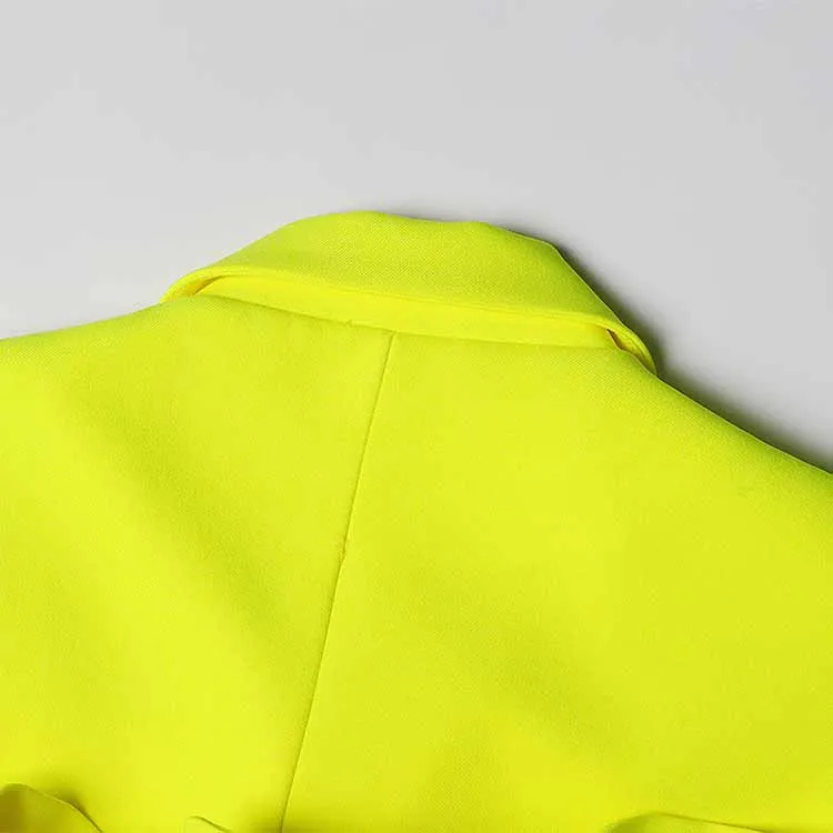 Women Deep V Fluorescent Yellow Coat single-breasted Blazer