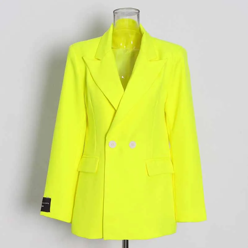 Women Deep V Fluorescent Yellow Coat single-breasted Blazer