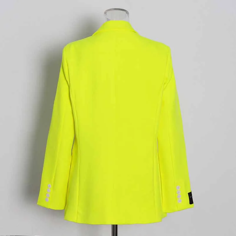 Women Deep V Fluorescent Yellow Coat single-breasted Blazer