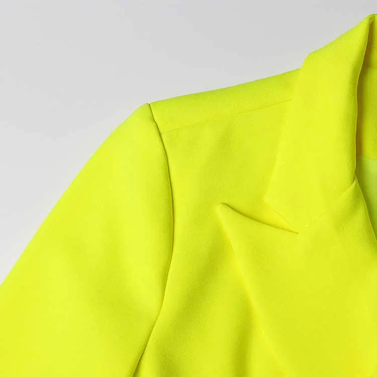 Women Deep V Fluorescent Yellow Coat single-breasted Blazer