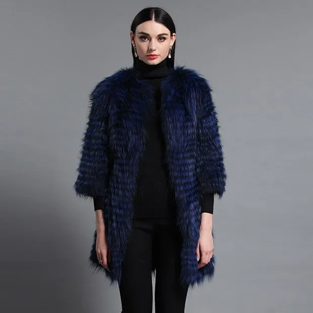 Women's Genuine Fox Fur Coat Women Stripe Outerwear 151213