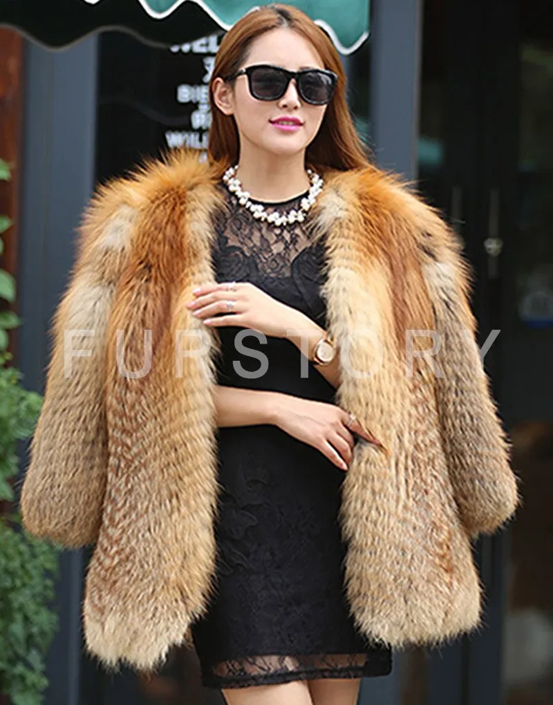 Women's Genuine Fox Fur Coat Women Warm Winter Coat  161102