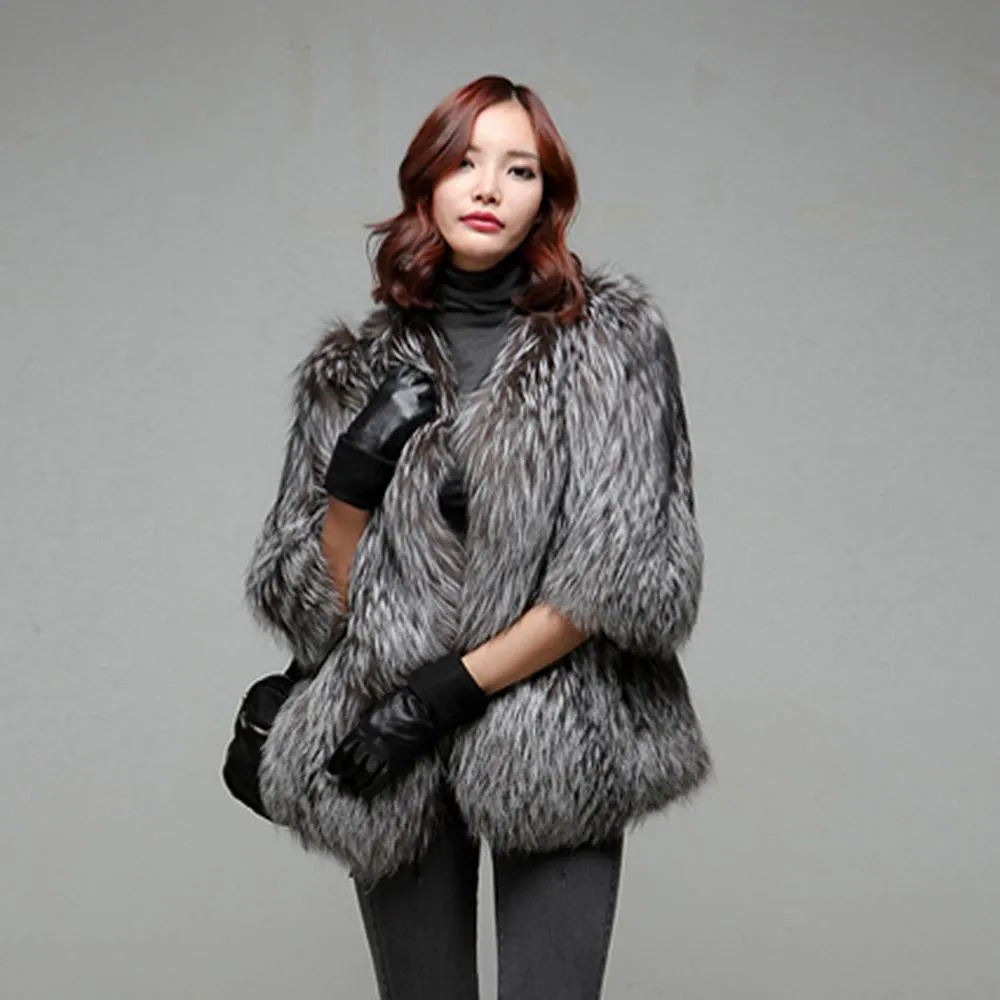 Women's Genuine Fox Fur Coat Women Warm Winter Coat  161102