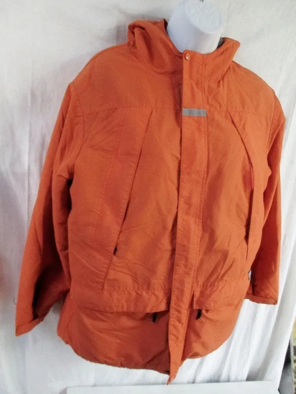 Womens LAND'S END Ski Snowboard Winter JACKET Coat ORANGE L 14-16 Hood