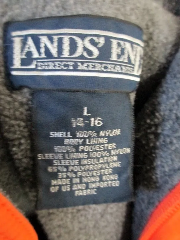 Womens LAND'S END Ski Snowboard Winter JACKET Coat ORANGE L 14-16 Hood