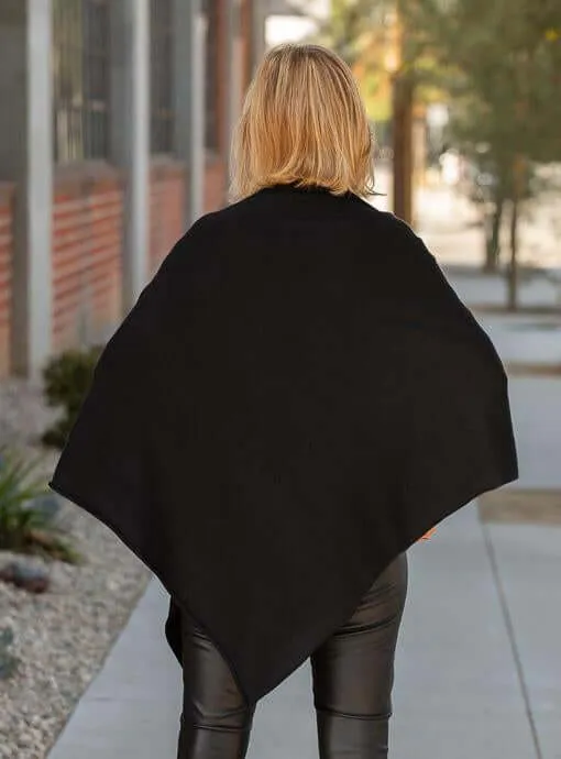 Women’s Pure Black Cashmere Wool Oversized Julian Poncho