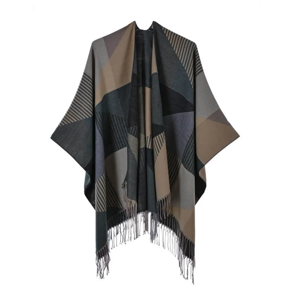 Women's scarf shawl Vintage fashion jacquard split thickened warm shawl cape