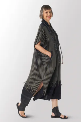 WOVEN HANDLOOM COTTON KANTHA PONCHO DRESS - wc2443-blk -