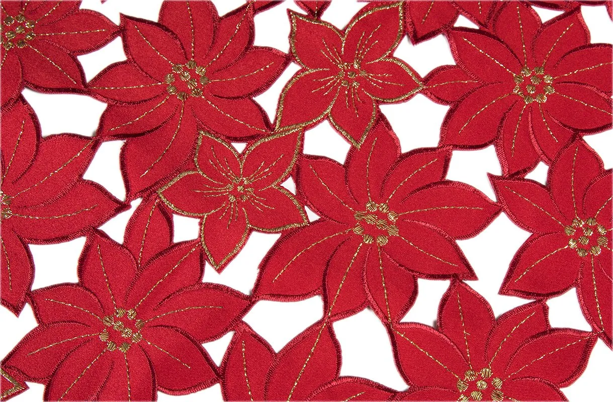 XD795022 Festive Poinsettia Placemats, 14''x20'', Set of 4